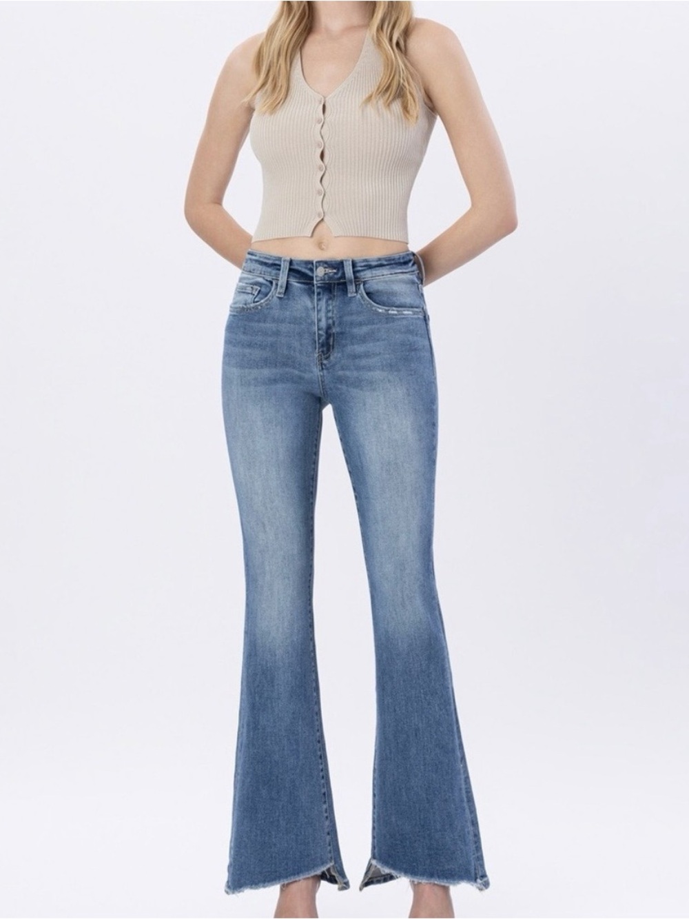 VERVET BY FLYING MONKEY High Rise Light Blue Flare Wide Leg Jeans 14W